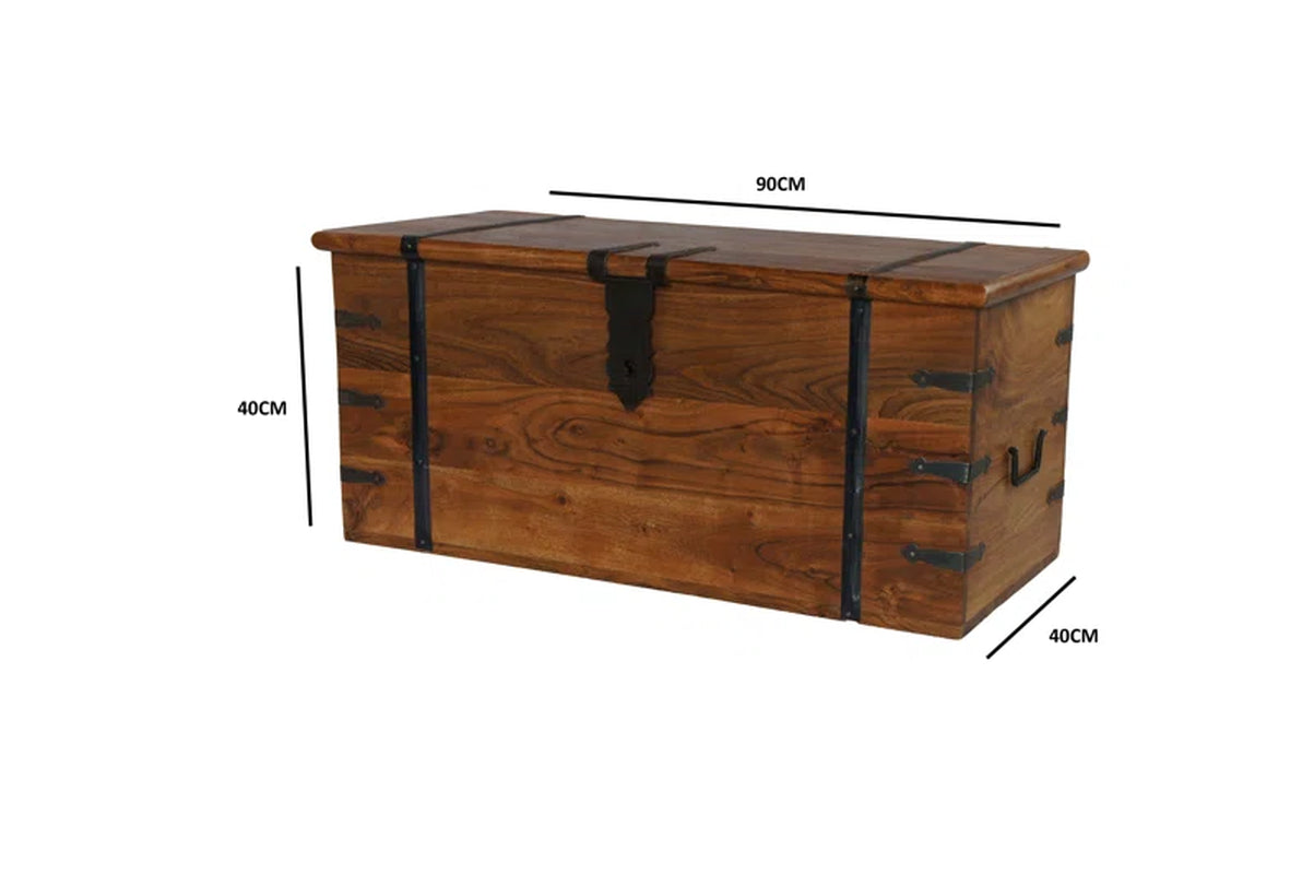 Solid Wood Chest Coffee Table with Storage, Rustic Acacia Trunk Design