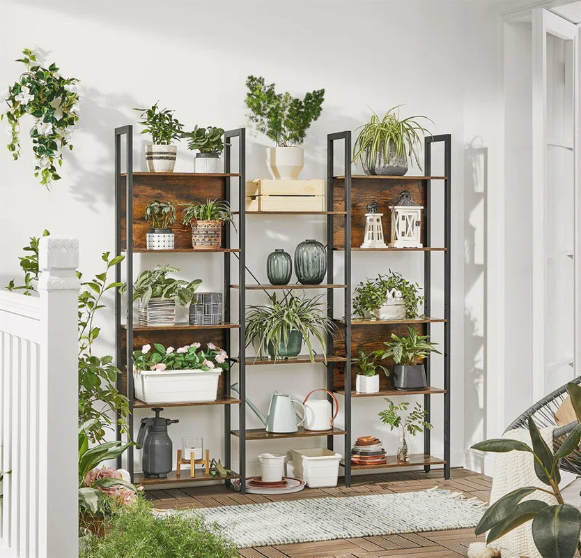 14-Tier Industrial Bookcase with Steel Frame, Large Open Shelving Unit