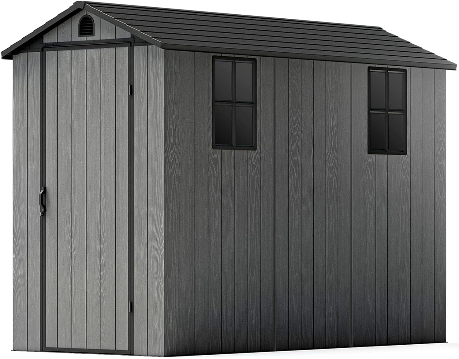 4X8 FT Plastic Outdoor Storage Shed with Floor, Resin outside Shed with Windows and Lockable Door for Backyard Garden Patio Lawn, Easy Installation, Gray (Fit-It Shed)