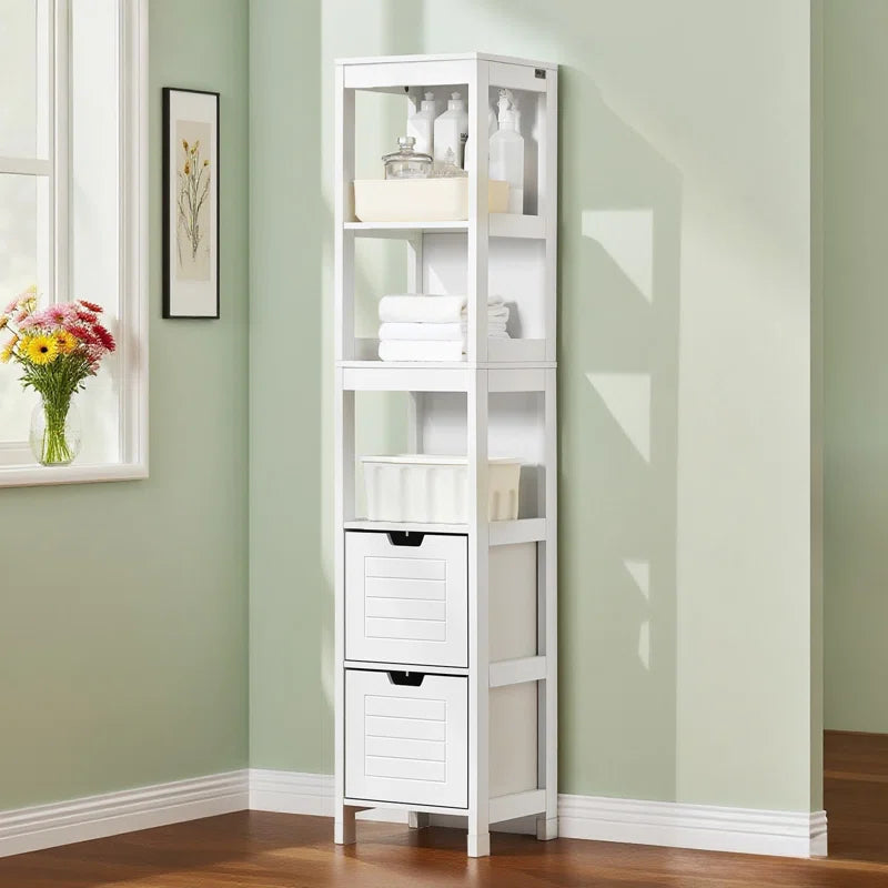 Bathroom Tall Cabinet with Shelves & Drawers, Slim MDF Storage Unit